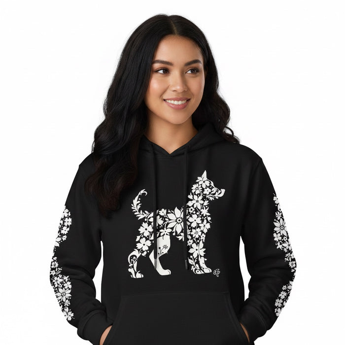 ETC Floral Dog Black Cotton Hoodie