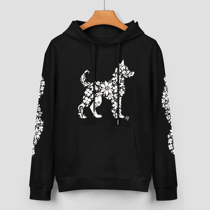 ETC Floral Dog Black Cotton Hoodie