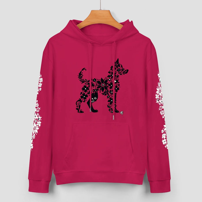 ETC Floral Dog Deep Pink Cotton Hoodie