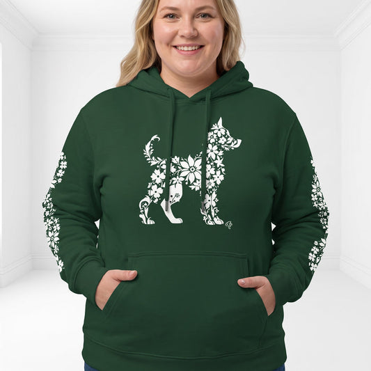 ETC Floral Dog Forest Green Cotton Hoodie