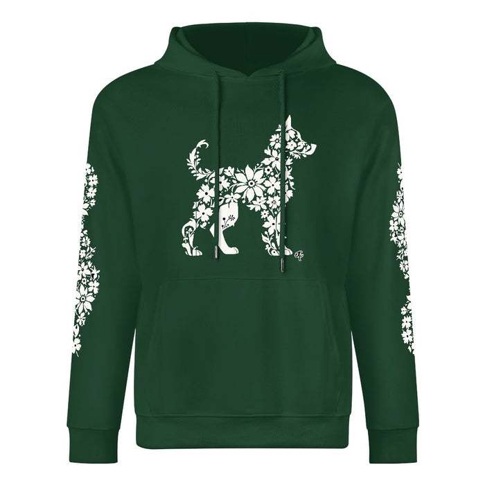 ETC Floral Dog Forest Green Cotton Hoodie