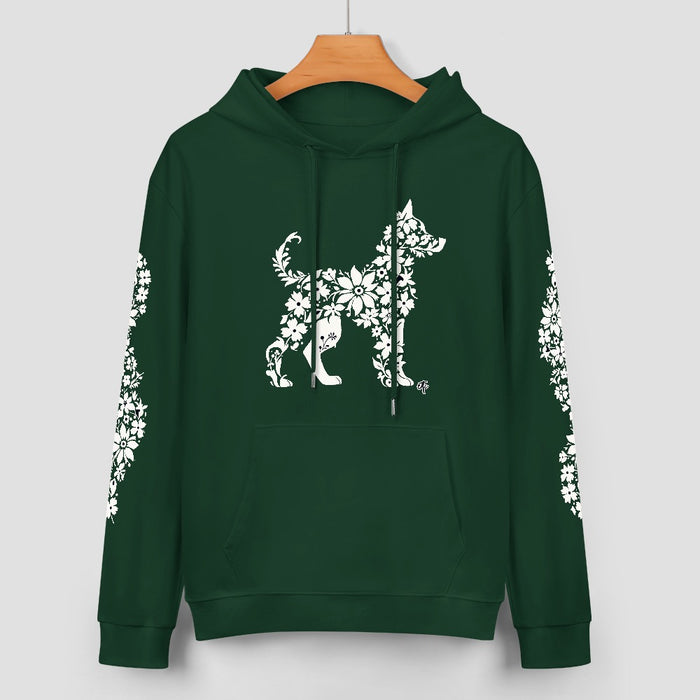 ETC Floral Dog Forest Green Cotton Hoodie