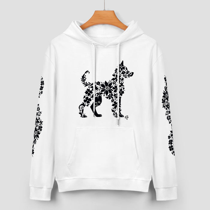 ETC Floral Dog White Cotton Hoodie