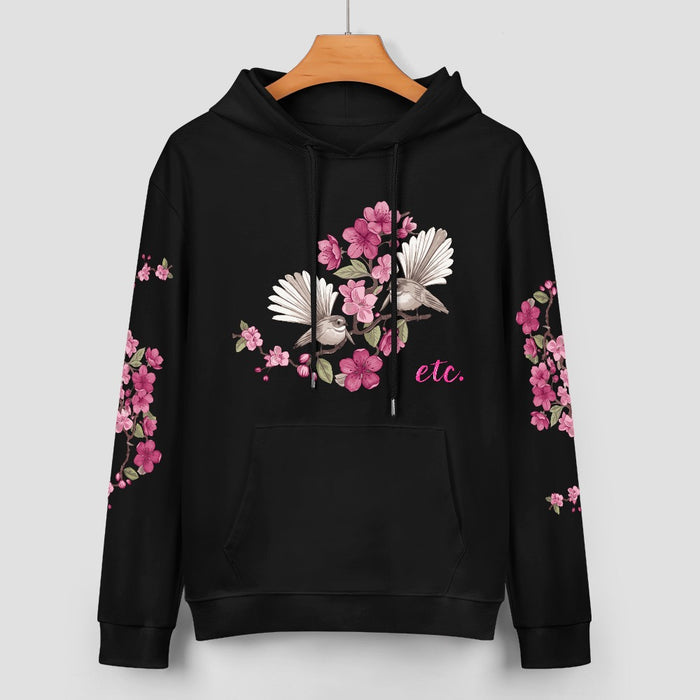 ETC Floral Fantail Black Cotton Hoodie