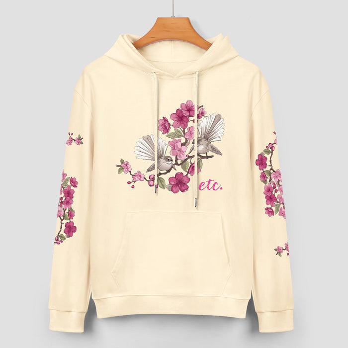 ETC Floral Fantail Cream Cotton Hoodie