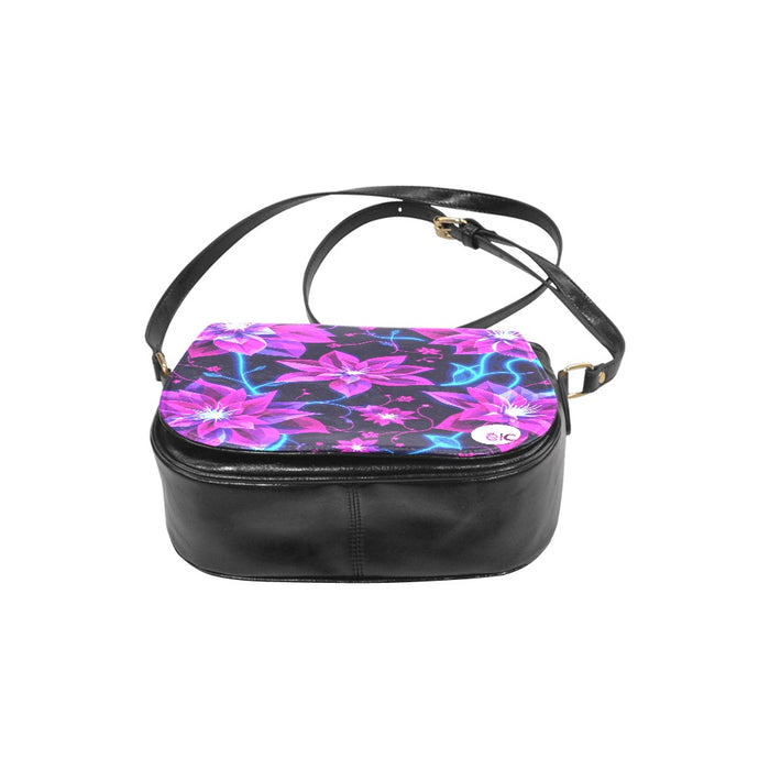 ETC Floral Neon PU Leather Saddle Bag