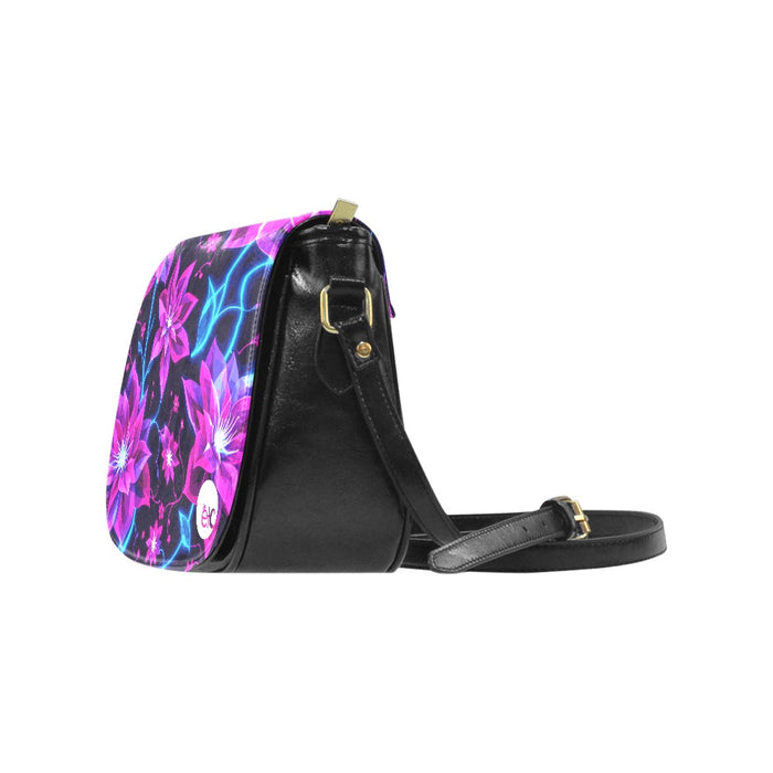 ETC Floral Neon PU Leather Saddle Bag