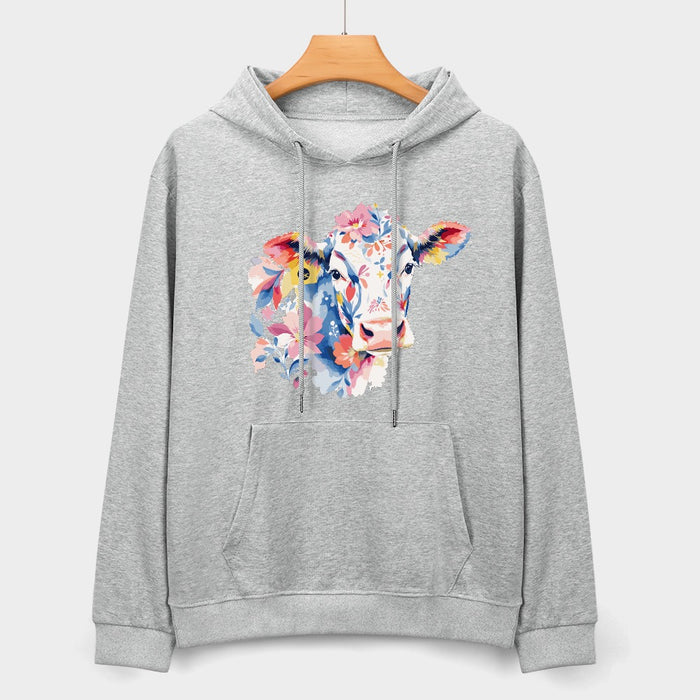 ETC Grey Floral Cow Cotton Hoodie
