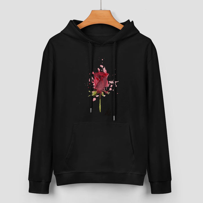 ETC Hand painted Rose by Lesh Cotton Hoodie Black