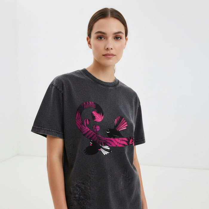 ETC Hot Pink Fantail Fern Acid Wash Tee