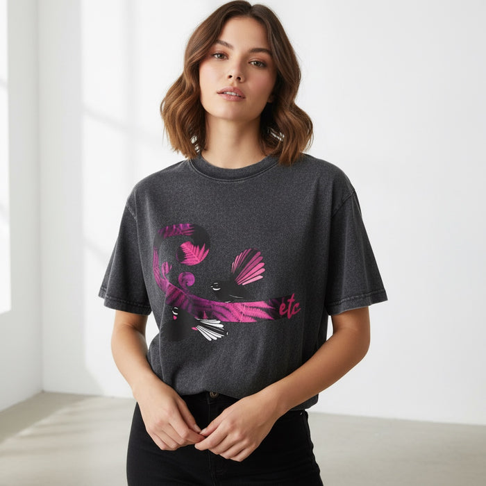 ETC Hot Pink Fantail Fern Acid Wash Tee