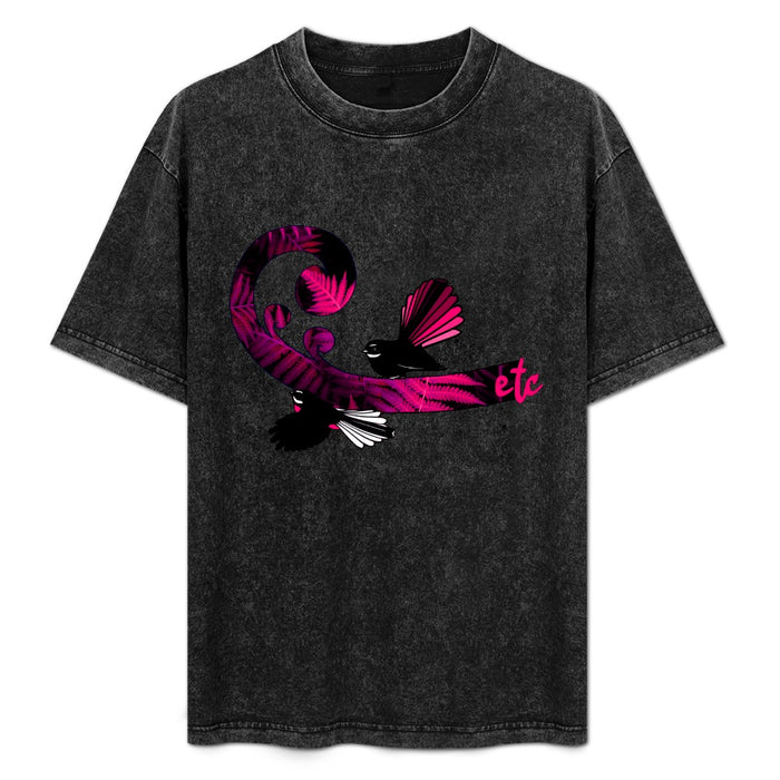 ETC Hot Pink Fantail Fern Acid Wash Tee