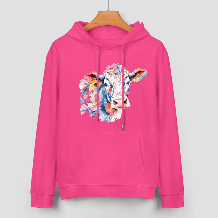 ETC Hot Pink Floral Cow Cotton Hoodie