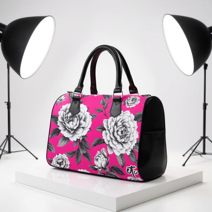 ETC Hot Pink Floral monochrome Barrel Handbag