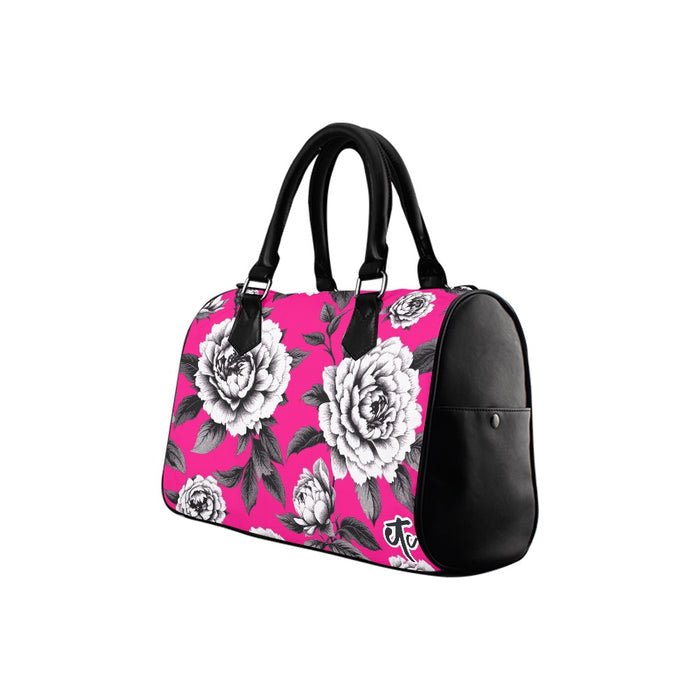 ETC Hot Pink Floral monochrome Barrel Handbag