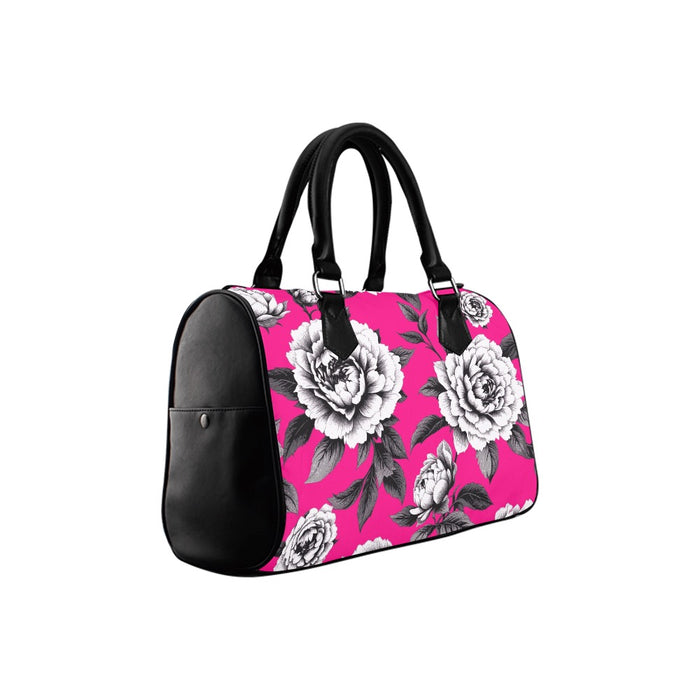 ETC Hot Pink Floral monochrome Barrel Handbag