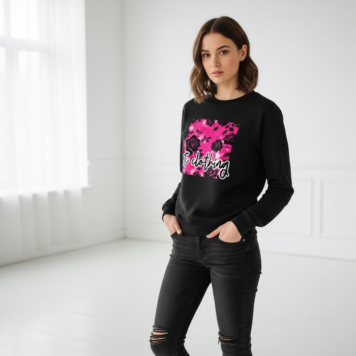 ETC Hot Pink Floral Noir Cotton Fleece Crew
