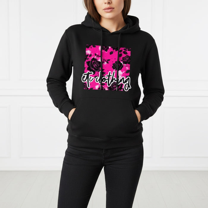 ETC Hot Pink Floral Noir Cotton Hoodie