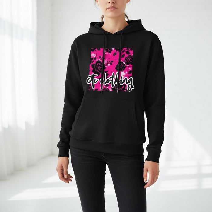 ETC Hot Pink Floral Noir Cotton Hoodie