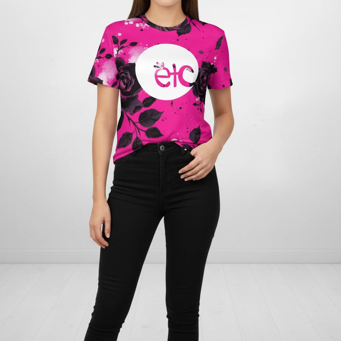 ETC Hot Pink Floral Noir Logo Cotton Tee