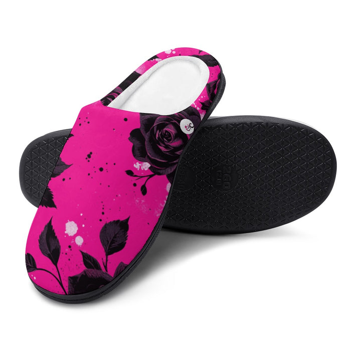 ETC Hot Pink Floral Noir Slippers