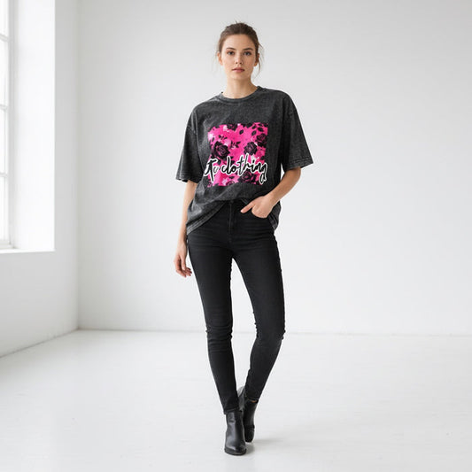 ETC Hot Pink Floral Noir Square Logo Vintage Wash Tee