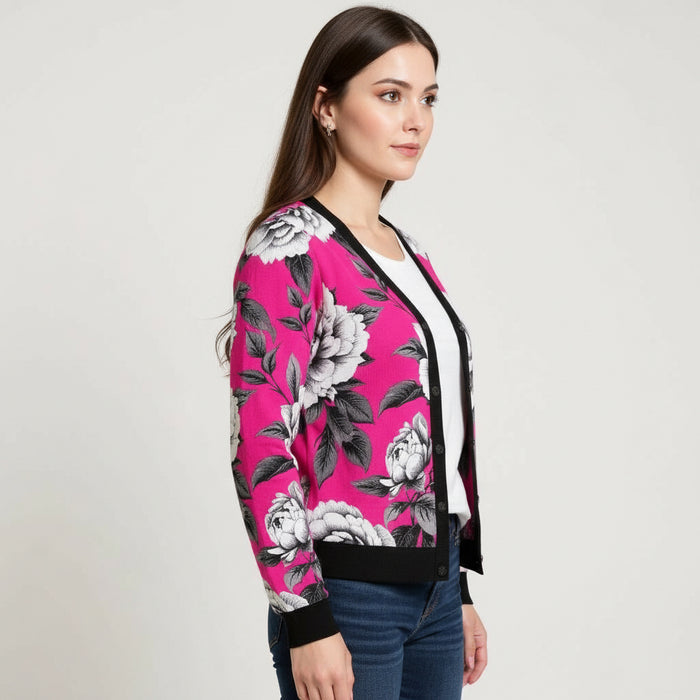 ETC Hot Pink Monochrome Floral Cardigan