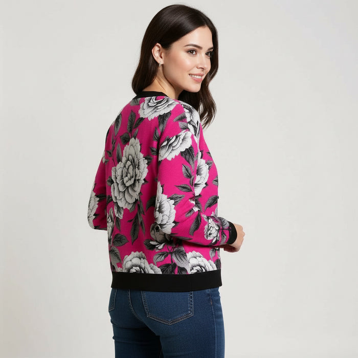 ETC Hot Pink Monochrome Floral Cardigan
