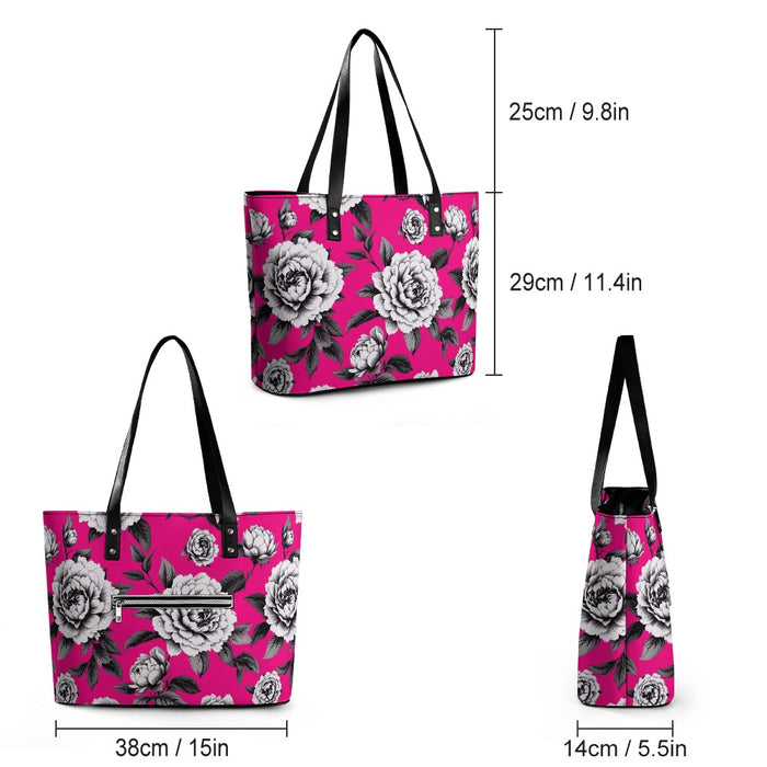 ETC Hot Pink Monochrome Floral Leather Tote