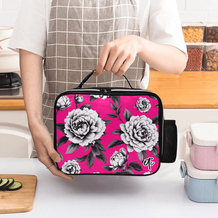 ETC Hot Pink Monochrome Floral Lunch Bag