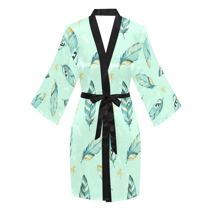 ETC Mint Feathers Long Sleeve Kimono Robe