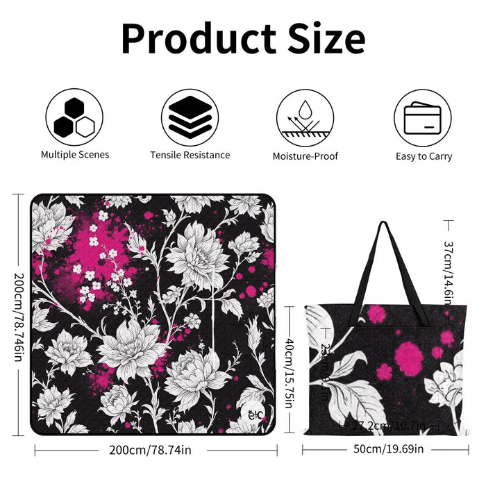 ETC Monochrome Floral Picnic Mat