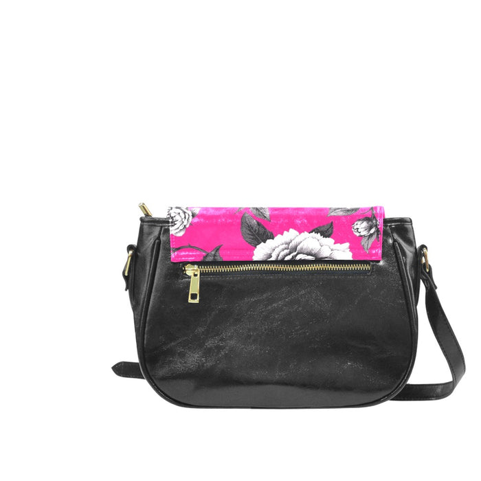 ETC Monochrome Floral PU Leather Saddle Bag