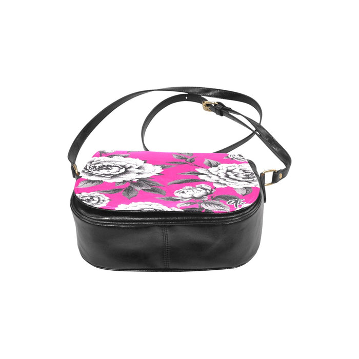 ETC Monochrome Floral PU Leather Saddle Bag