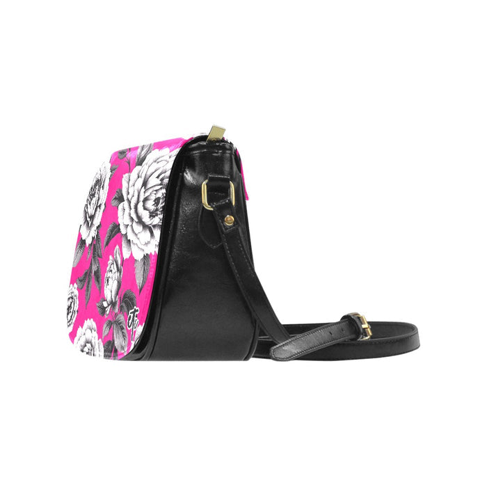 ETC Monochrome Floral PU Leather Saddle Bag