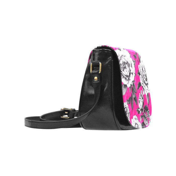 ETC Monochrome Floral PU Leather Saddle Bag
