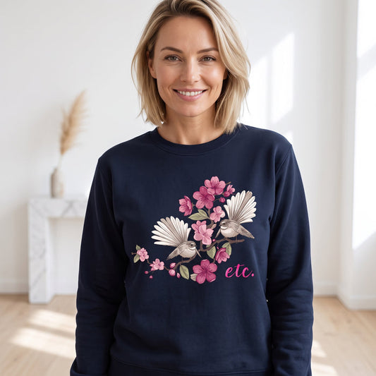 ETC Navy Floral Fantail Cotton Hoodie