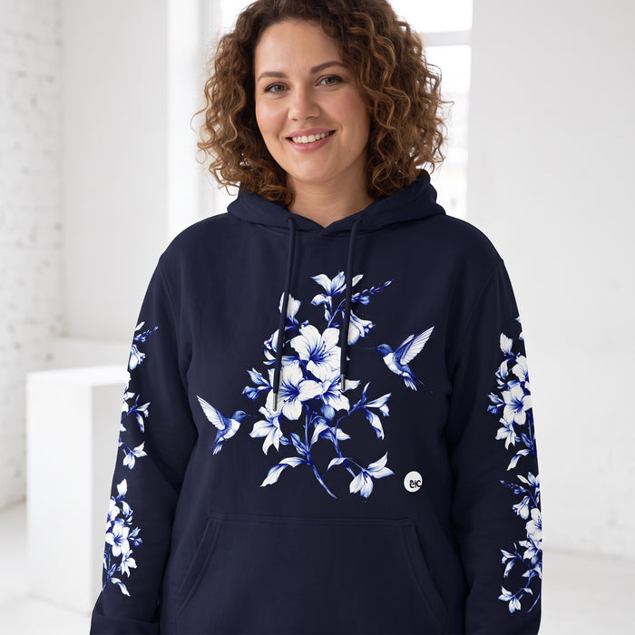 ETC Navy Hummingbird Silhouette Cotton Hoodie