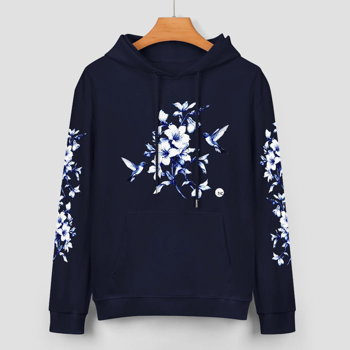ETC Navy Hummingbird Silhouette Cotton Hoodie