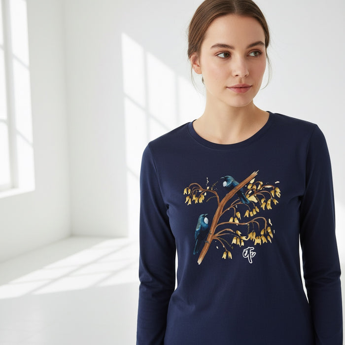 ETC Navy Kōwhai L/S Cotton Tee