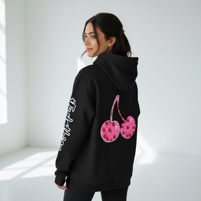 ETC Pink Cherries Black Cotton Hoodie