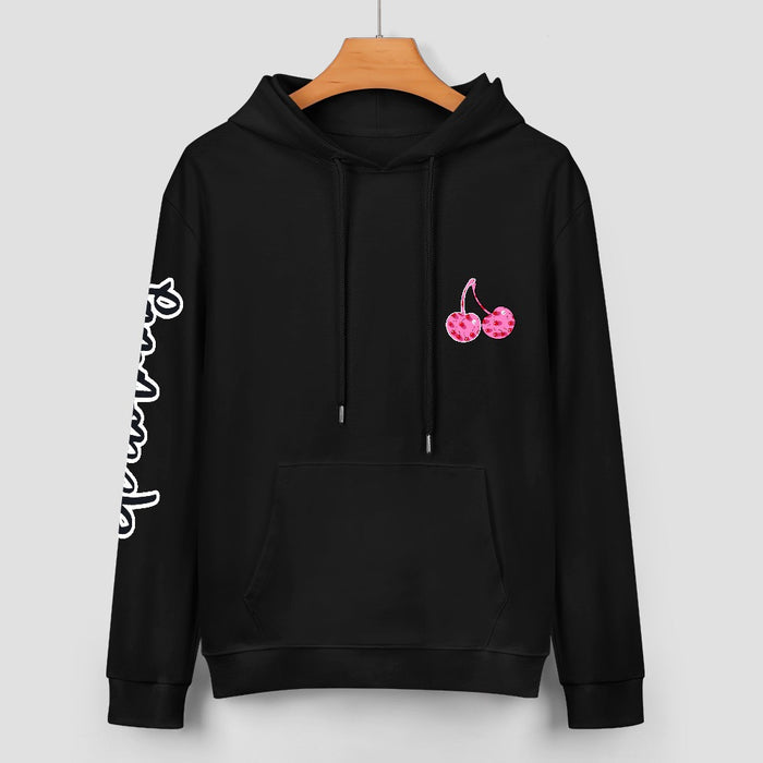 ETC Pink Cherries Black Cotton Hoodie