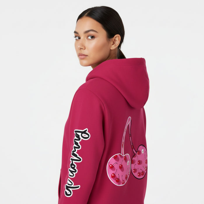 ETC Pink Cherries Dark Pink Cotton Hoodie