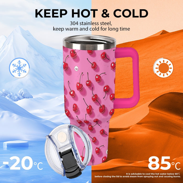 ETC Pink Cherries Insulated Travel Mug