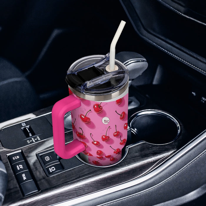 ETC Pink Cherries Insulated Travel Mug