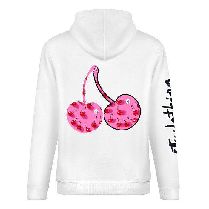 ETC Pink Cherries White Cotton Hoodie