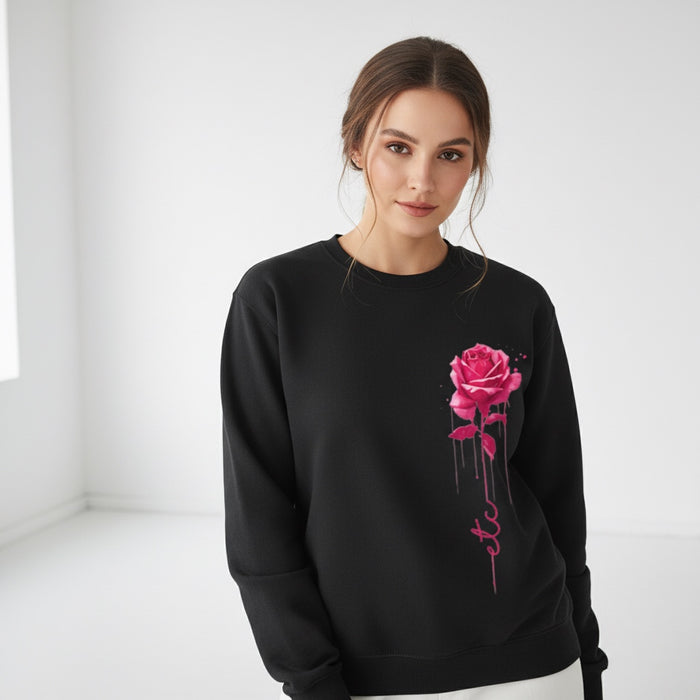 ETC Pink Dripping Rose black Fleece Crew