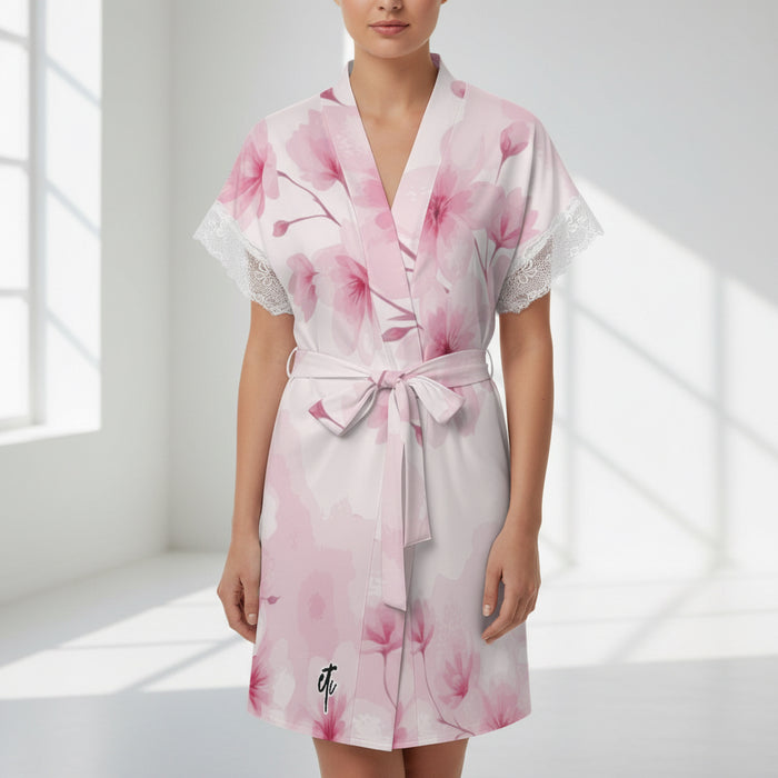 ETC Pink Floral Bloom Lace Robe