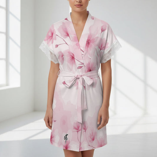 ETC Pink Floral Bloom Lace Robe