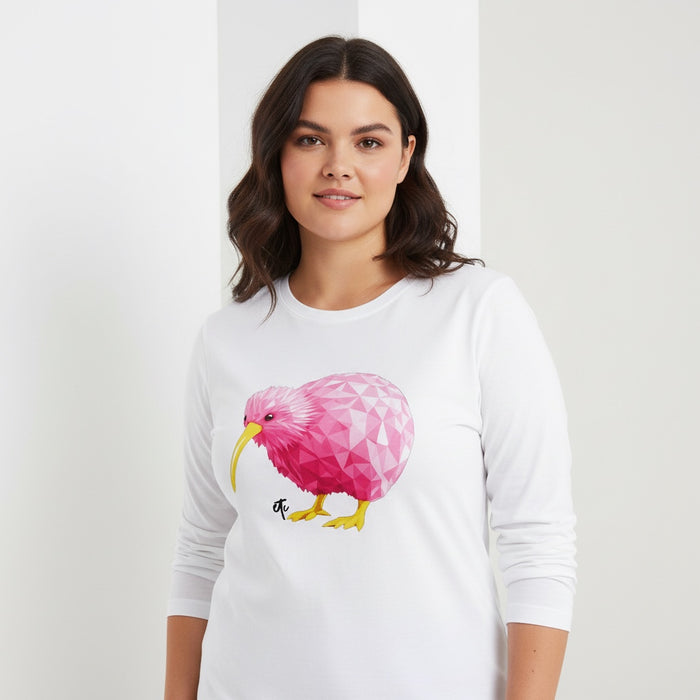 ETC Pink Kiwi L/S Cotton White Tee
